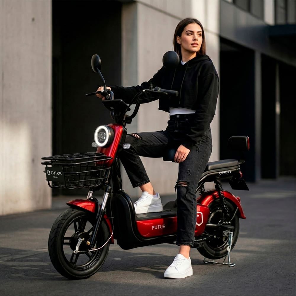 Bicimoto Eléctrica OXEN de Litio, 25kmh, 35km, 350W Rojo Jam